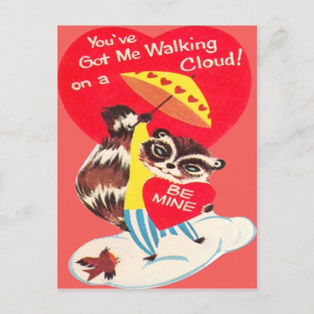 Vintage Retro Racoon With Heart Valentine Card (Front)