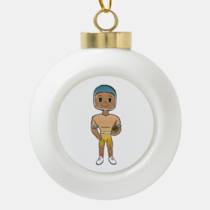vintage retro rainbow football player ombre   ceramic ball christmas ornament