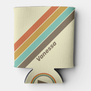 Vintage Retro Rainbow Striped with Name Can Cooler