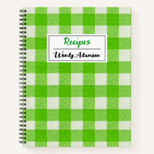 Vintage Retro Recipe Book. Green Gingham Plaid Notebook