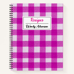 Vintage Retro Recipe Book. Pink Gingham Plaid Notebook