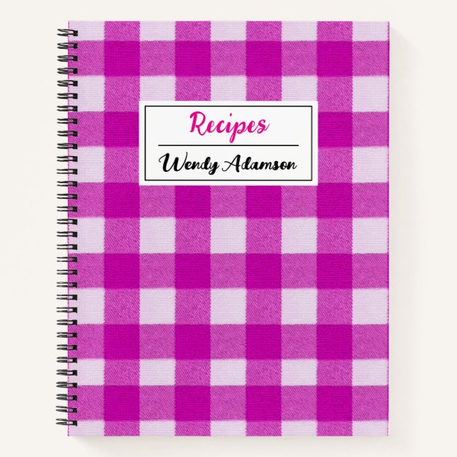 Vintage Retro Recipe Book. | Pink Gingham Plaid Notebook (Front)
