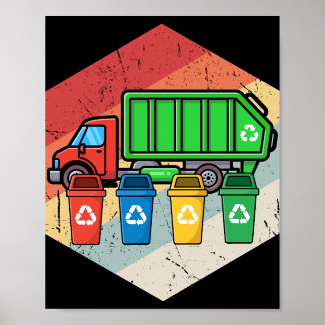 Vintage Retro Recycling Trash Kids Garbage Truck Poster (Front)