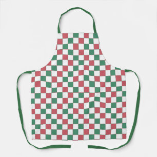 Vintage Retro Red and Green Square Plaid Apron