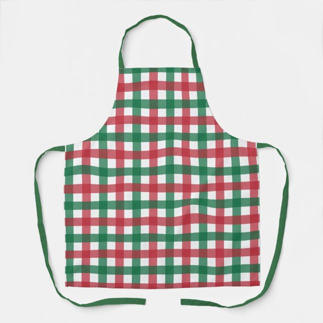 Vintage Retro Red and Green Square Plaid Apron (Front)