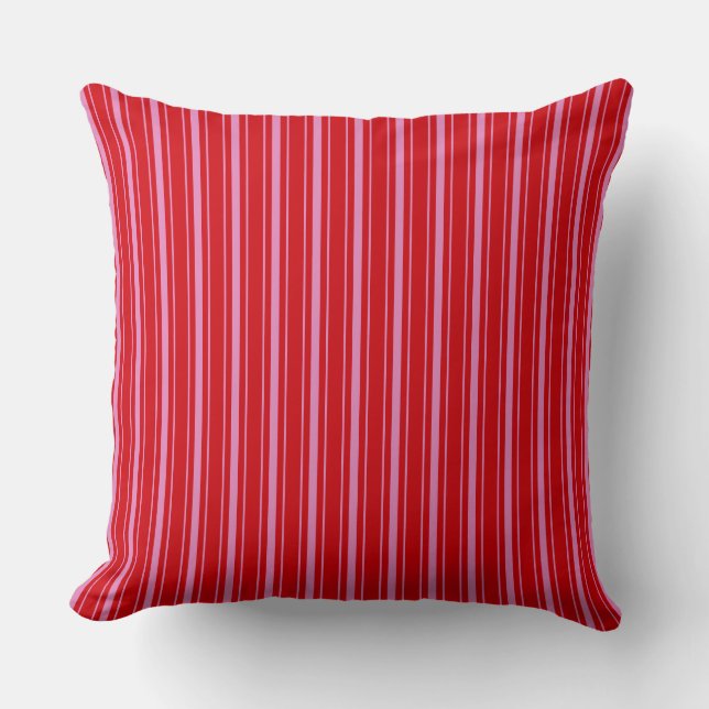 Vintage Retro Red and Pink Ticking Striped Cushion (Front)