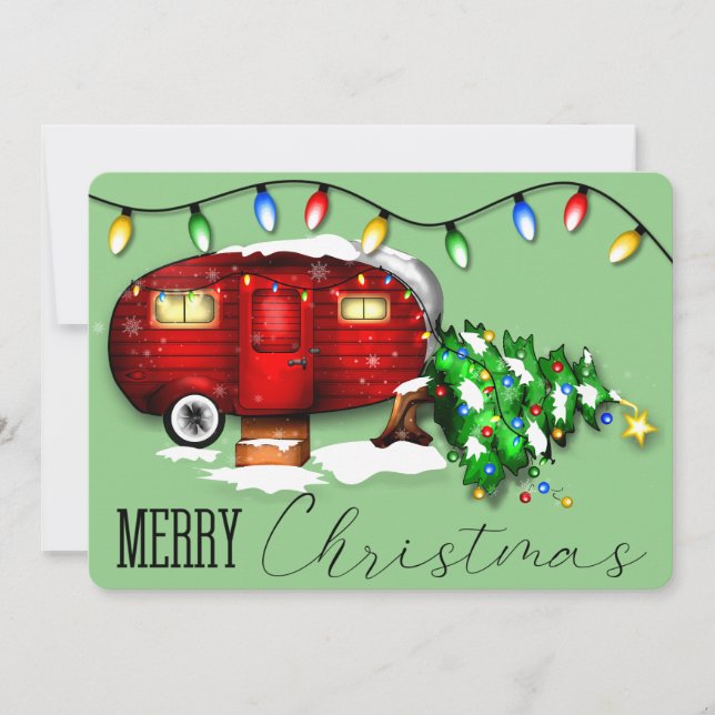 Vintage Retro Red Camper Christmas Card (Front)