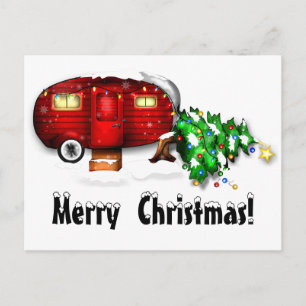 Vintage Retro Red Camper Christmas Postcard