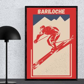 Vintage Retro Red Ski Resort Bariloche Argentina Poster