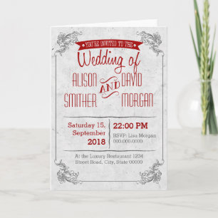 Vintage retro red wedding invitation