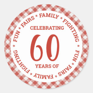 Vintage Retro Red White Gingham Check Custom Text Classic Round Sticker