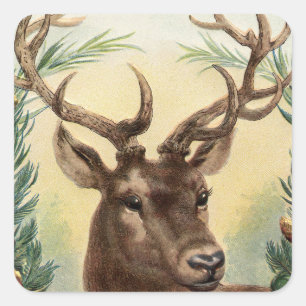 Vintage Retro Reindeer Deer Christmas Square Sticker