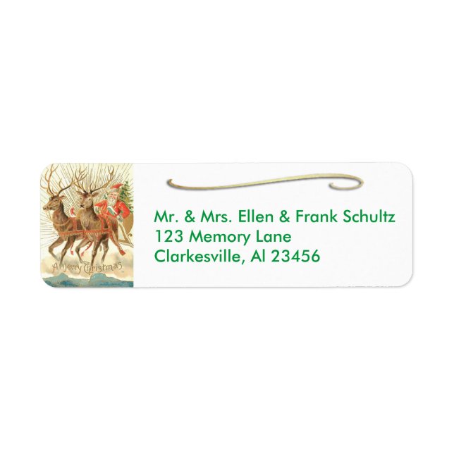 Vintage Retro Reindeer Santa Sled Address Label (Front)