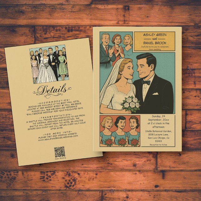 Vintage Retro Romantic Bride Groom Comic Wedding Invitation (Creator Uploaded)
