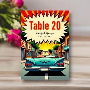 Vintage Retro Romantic Couple Comic Book Wedding Table Number