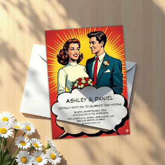 Vintage Retro Romantic Couple Comic Style Wedding Acrylic Invitations