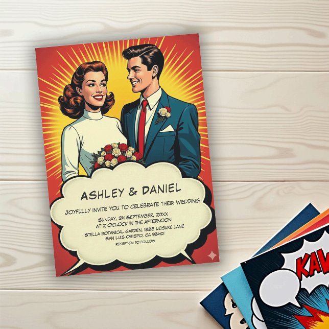 Vintage Retro Romantic Couple Comic Style Wedding Invitation (Creator Uploaded)