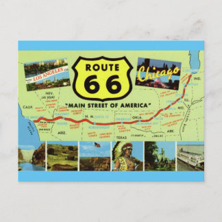 Vintage Retro Route 66 Map Postcard
