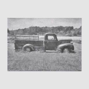  Vintage Retro Rustic Black And White Farm Truck Tissue Paper