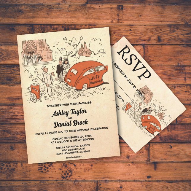 Vintage Retro Rustic Couple Comic Themed Wedding Invitation (Creator Uploaded)