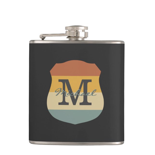 Vintage retro rustic name initials personalised  hip flask (Front)