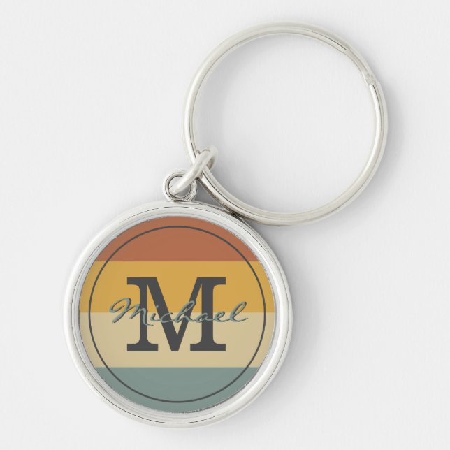 Vintage retro rustic name initials personalised    key ring (Front)