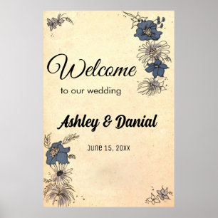 Vintage Retro Rustic Old Botanical Floral Wedding Poster