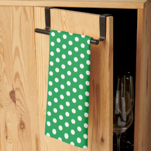 Vintage Retro Rustic White Polka Dots Kelly Green Tea Towel