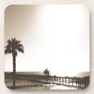 vintage retro san clemente pier california sepia coaster
