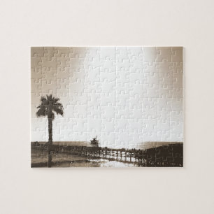 vintage retro san clemente pier california sepia jigsaw puzzle