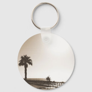 vintage retro san clemente pier california sepia key ring