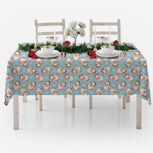 Vintage Retro Santa Blue Christmas Tablecloth