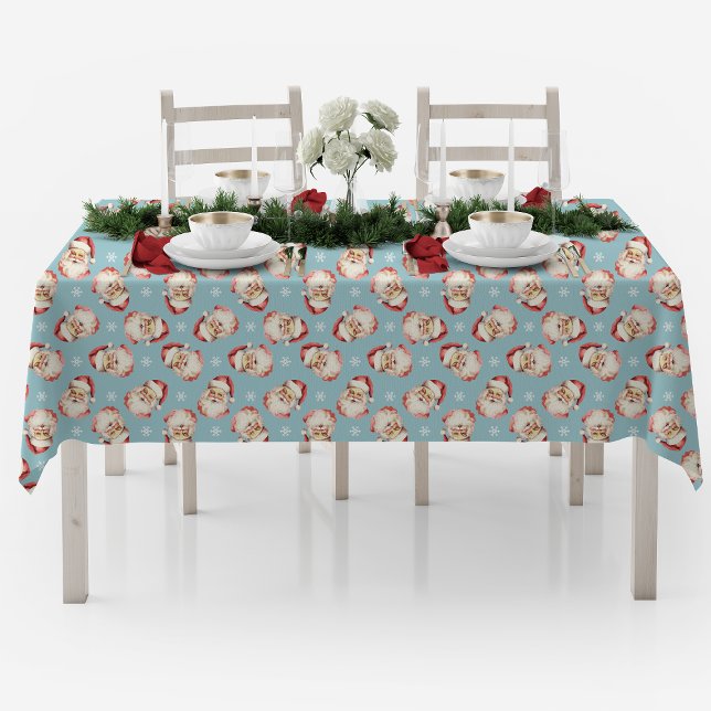 Vintage Retro Santa Blue Christmas Tablecloth (Creator Uploaded)