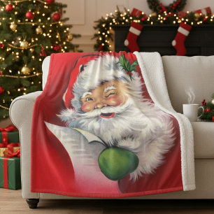 Vintage Retro Santa Checking His List Sherpa Blanket