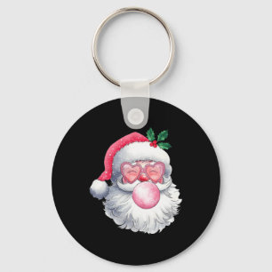 Vintage Retro Santa Christmas Bubble Gum Pink Sung Key Ring