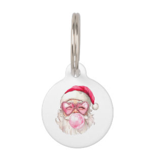 Vintage Retro Santa Christmas Bubble Gum Pink Sung Pet Tag