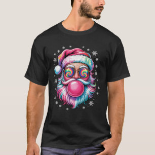 Vintage Retro Santa Christmas Bubble Gum Pink Sung T-Shirt