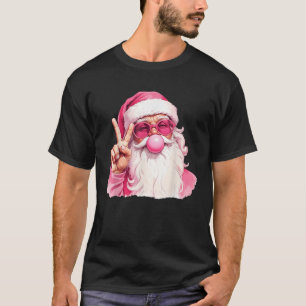 Vintage Retro Santa Christmas Bubble Gum Pink Sung T-Shirt