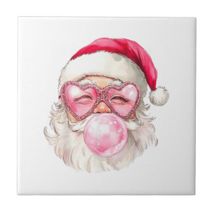 Vintage Retro Santa Christmas Bubble Gum Pink Sung Tile