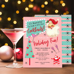 Vintage Retro Santa Christmas Cocktail Party Invitation<br><div class="desc">"It's beginning to look a lot like Cocktails"! Vintage, retro Santa Claus with a fun and modern striped back. Features retro cocktails, Christmas tree, and sign. Colours of pinks, aquas and reds. All wording can be changed to fit you needs. Great for an adult Holiday party. To make more changes...</div>