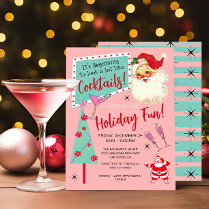 Vintage Retro Santa Christmas Cocktail Party Invitation