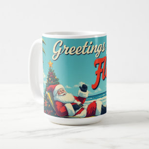 Vintage Retro Santa Claus at the Beach - Florida Coffee Mug