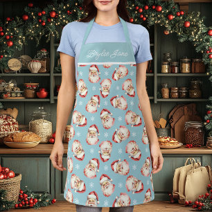 Vintage Retro Santa Claus Blue Personalised Apron