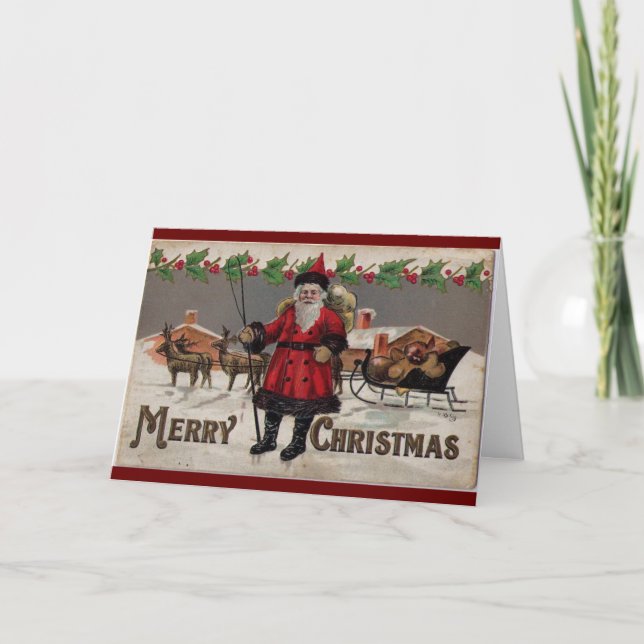 Vintage Retro Santa Claus Christmas Art Holiday Card (Front)