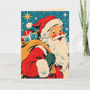 Vintage Retro Santa Claus Christmas Card 1950s S
