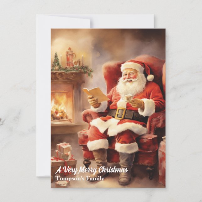 Vintage Retro Santa Claus Christmas Holiday Card (Front)