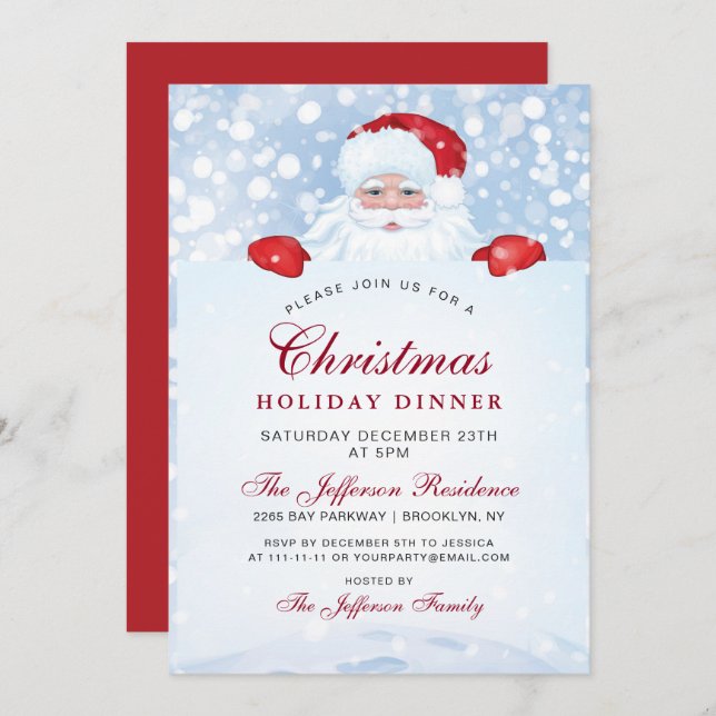 Vintage Retro Santa Claus Christmas Holiday Dinner Invitation (Front/Back)