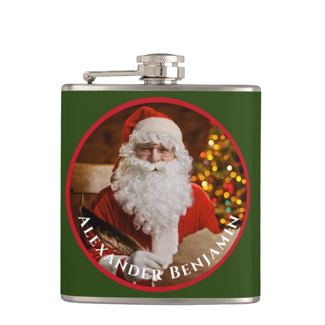 Vintage Retro Santa Claus Christmas Personalise Hip Flask (Front)
