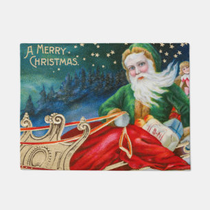 Vintage Retro Santa Claus Christmas Postcard Doormat