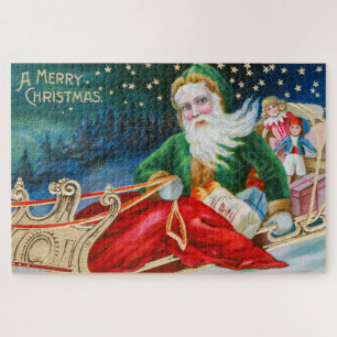 Vintage Retro Santa Claus Christmas Postcard Jigsaw Puzzle